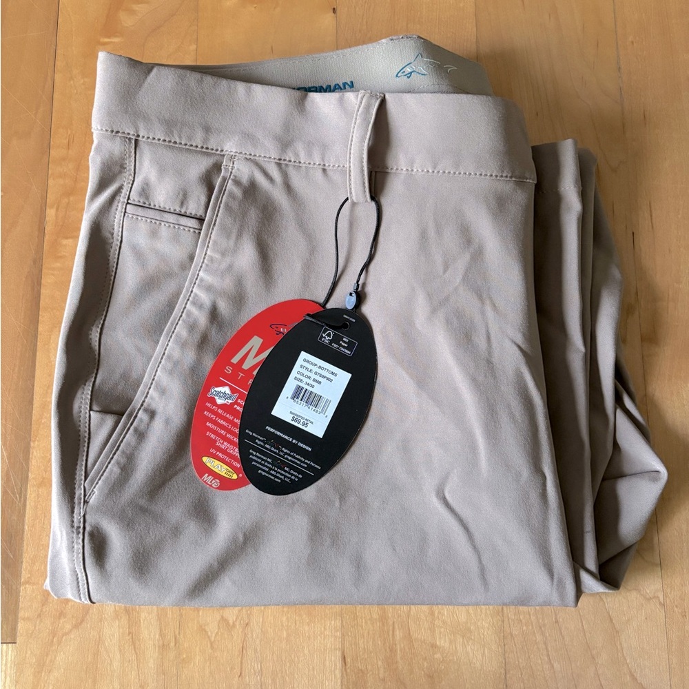 Greg Norman Men’s Golf Pants • Size 34x30 • NWT Performance Stretch (Beige)